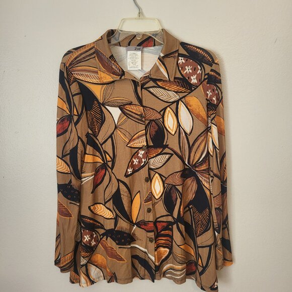 Zoe Vintage Blouse Womens XS Button Down Collared Rayon Spandex Orange Floral - Picture 1 of 4